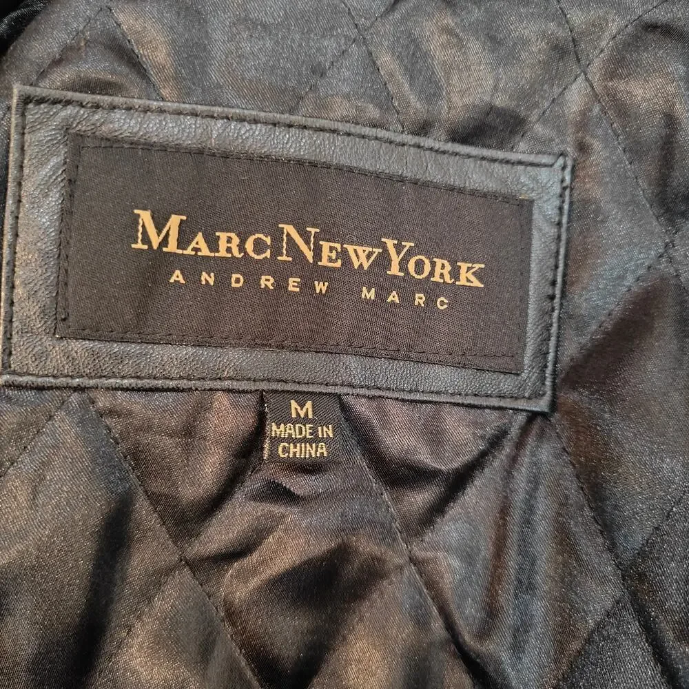 Marc New York Andrew Marc Black Leather Jacket M Zip Front Coat
